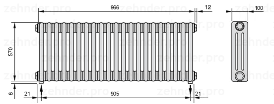 Схема (чертеж) Радиатор Zehnder Charleston 3057/21 №5310 Technoline TL